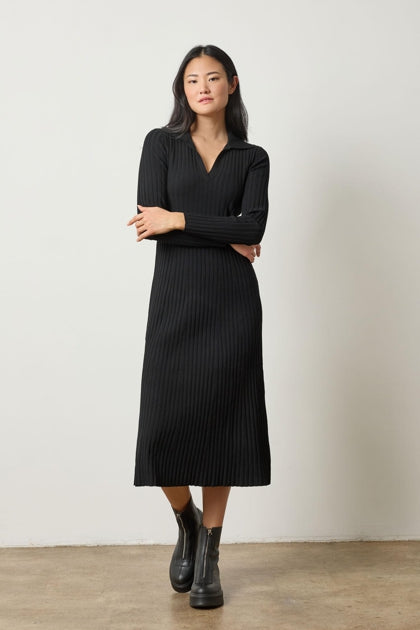 LONG SLEEVE RIB HENLEY DRESS