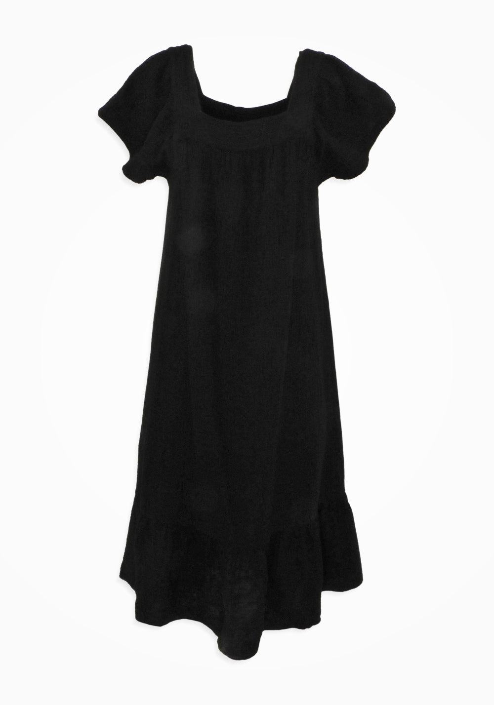 SQUARE NECK SHORT SLEEVE MIDI DRESS (BLACK)