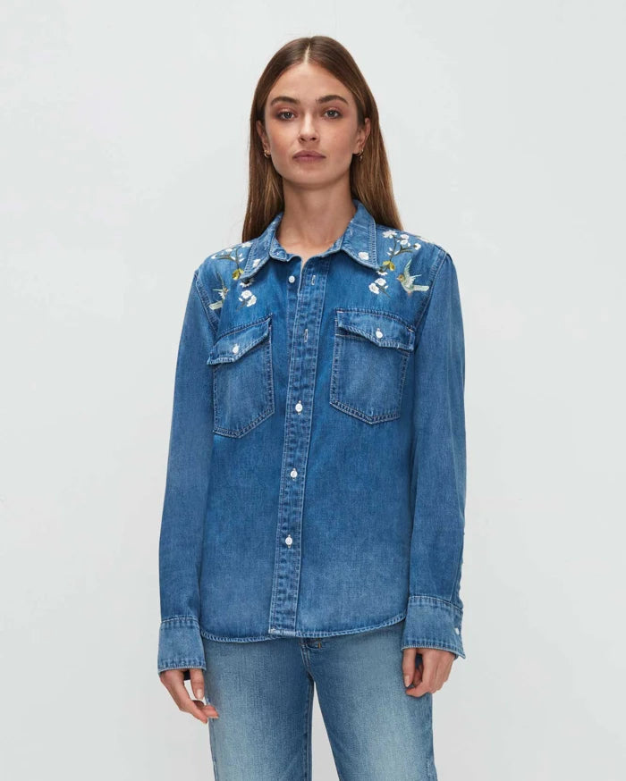 Floral embroidered 2025 denim shirt