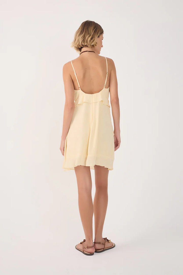 RUFFLE DETAIL MINI DRESS (BEIGE SHELL) - DRESS TO