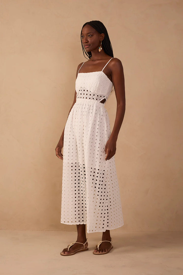CUT-OUT EYELET MAXI DRESS (OFF-WHITE) - DRESS TO