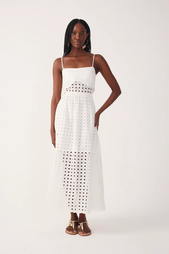 CUT-OUT EYELET MAXI DRESS (OFF-WHITE) - DRESS TO