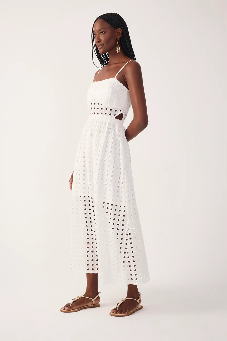 CUT-OUT EYELET MAXI DRESS (OFF-WHITE) - DRESS TO