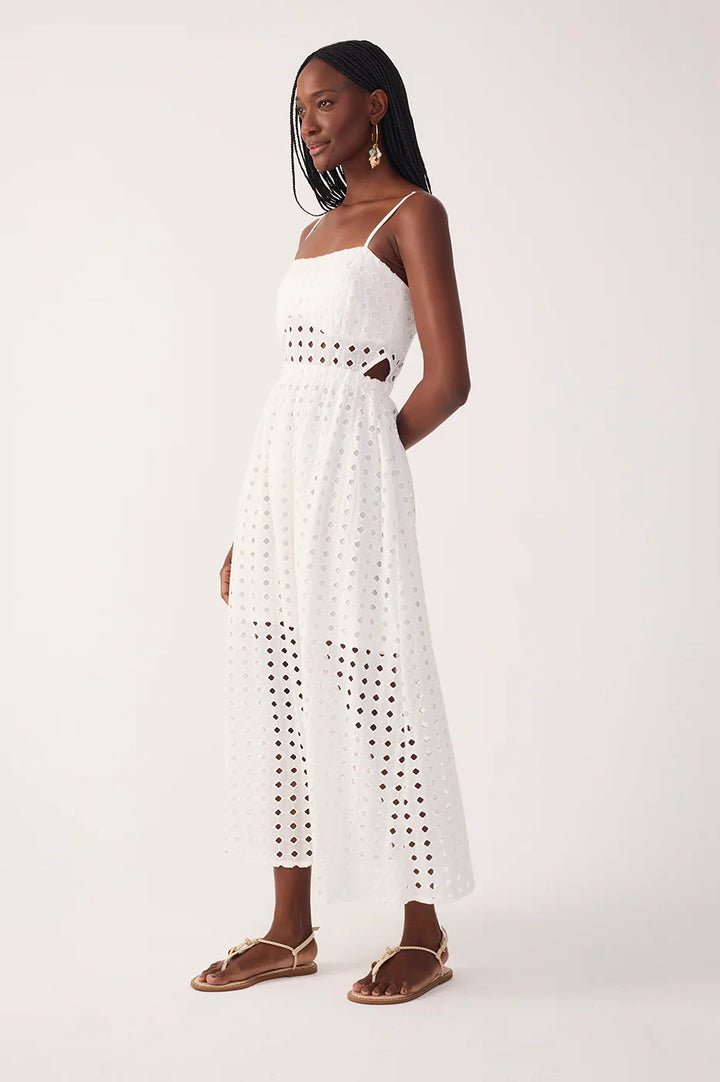 CUT-OUT EYELET MAXI DRESS (OFF-WHITE) - DRESS TO