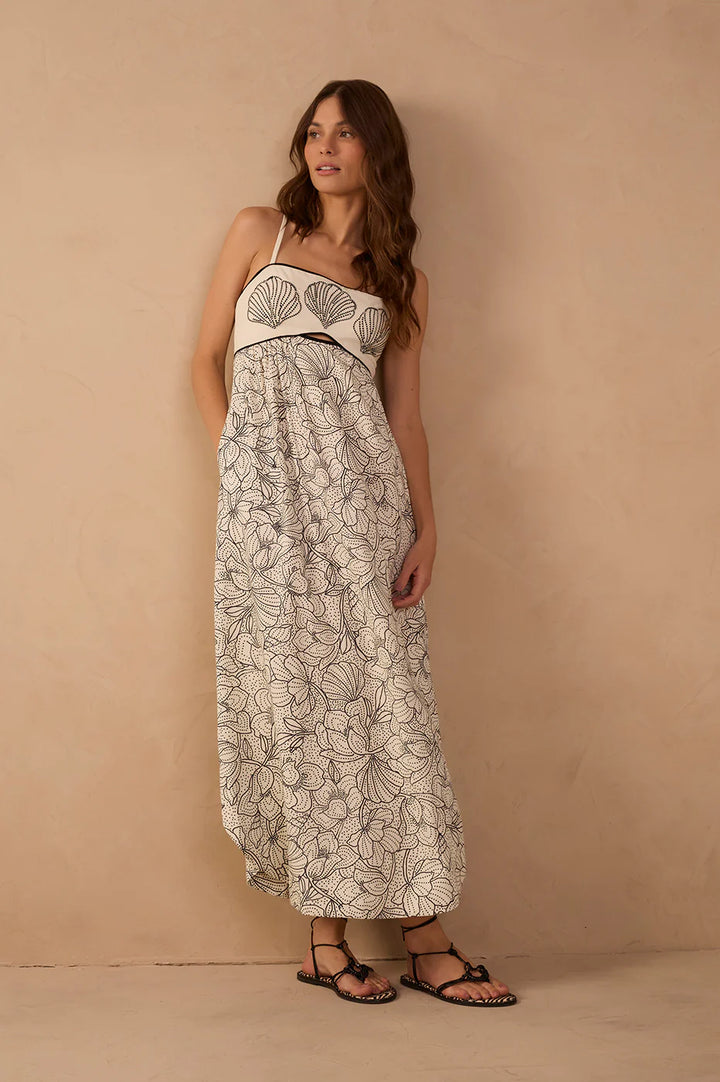 EMBROIDERED MAXI DRESS (OFF WHITE SHELL VIBE) - DRESS TO