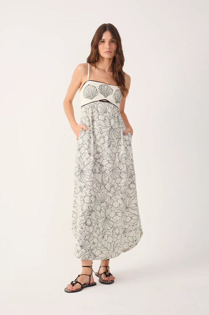 EMBROIDERED MAXI DRESS (OFF WHITE SHELL VIBE) - DRESS TO