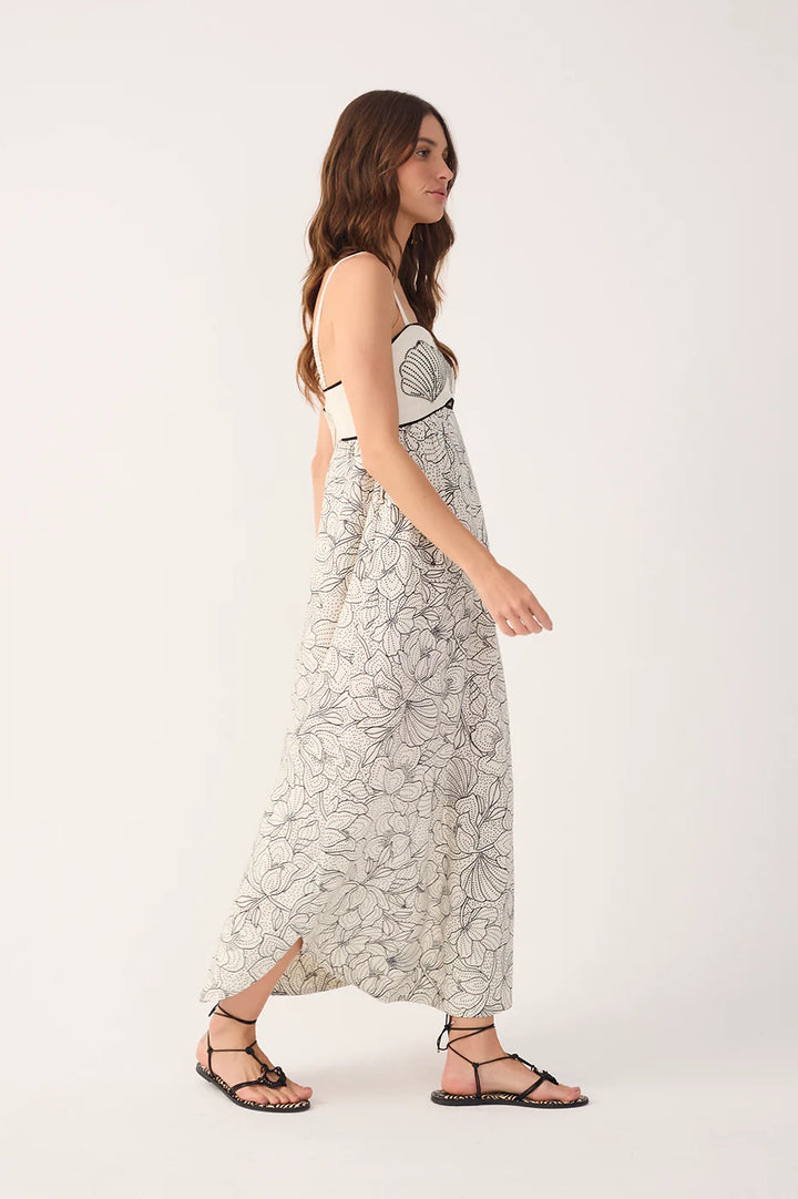 EMBROIDERED MAXI DRESS (OFF WHITE SHELL VIBE) - DRESS TO
