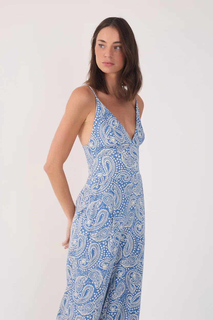 SERENE SKY TIE FRONT JUMP SUIT (BLUE PAISLEY PRINT) - DRESS TO