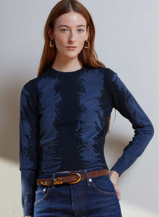 DISTRESS DENIM WASH CREW (RAW DENIM COMBO) - AUTUMN CASHMERE