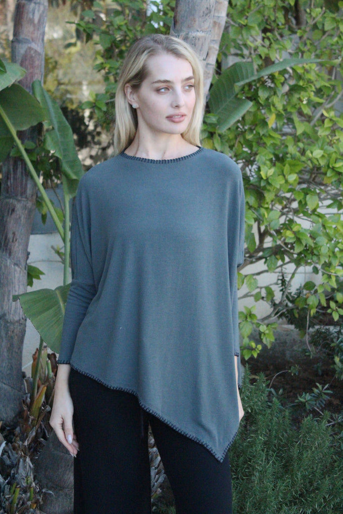 SOFT BLANKET STITCH ASYMMETRICAL TOP - STARK