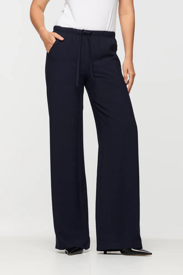 SLIP ON TIE PANT (NAVY) - BRENDA BEDDOME