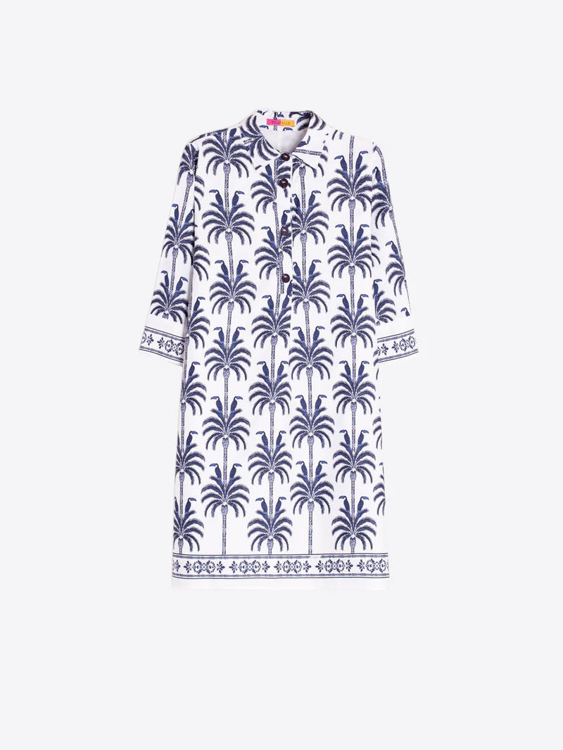 MIRANDA WHITE DRESS W/ PALM TREES - VILAGALLO