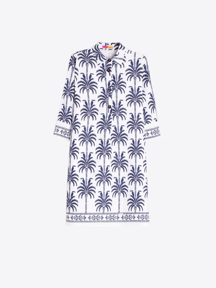 MIRANDA WHITE DRESS W/ PALM TREES - VILAGALLO