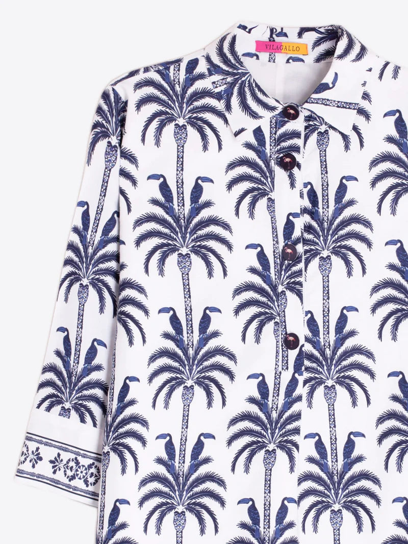 MIRANDA WHITE DRESS W/ PALM TREES - VILAGALLO