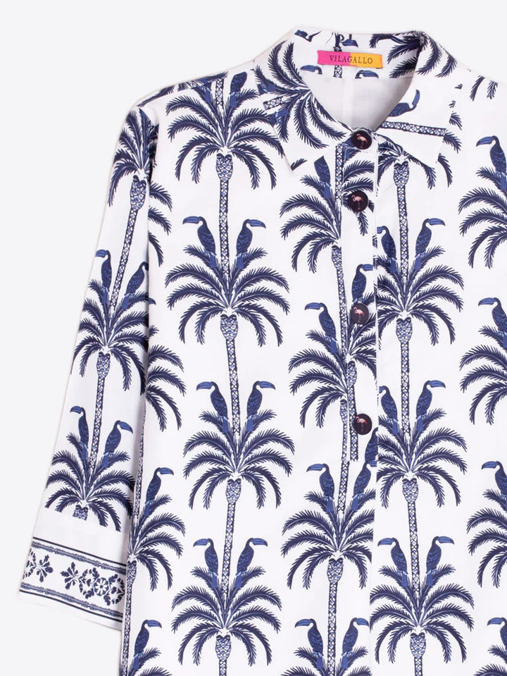 MIRANDA WHITE DRESS W/ PALM TREES - VILAGALLO