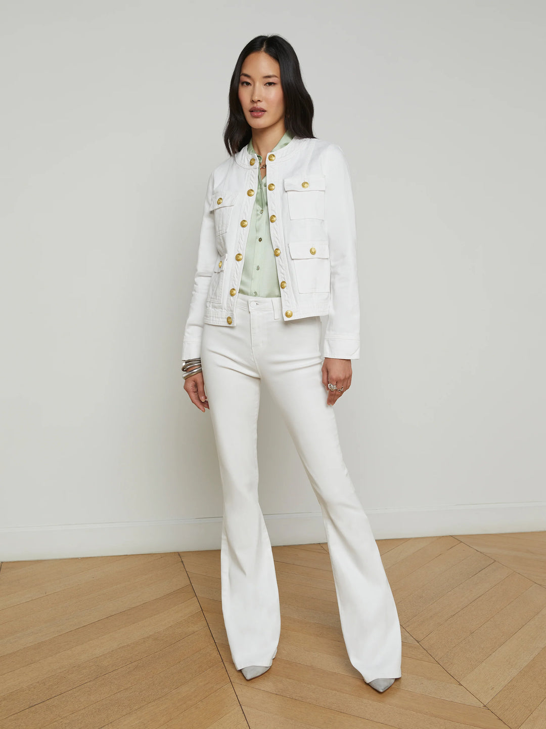 YARI COLLARLESS JACKET (WHITE) - L'AGENCE