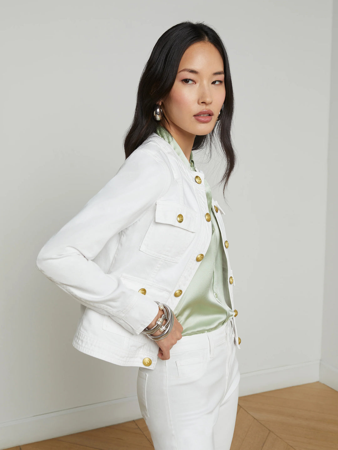 YARI COLLARLESS JACKET (WHITE) - L'AGENCE