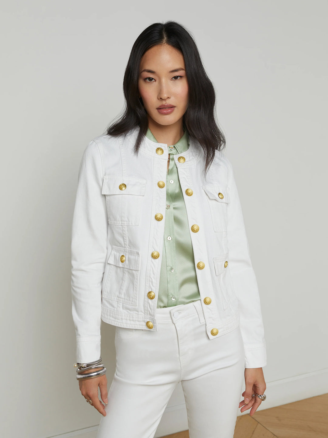 YARI COLLARLESS JACKET (WHITE) - L'AGENCE