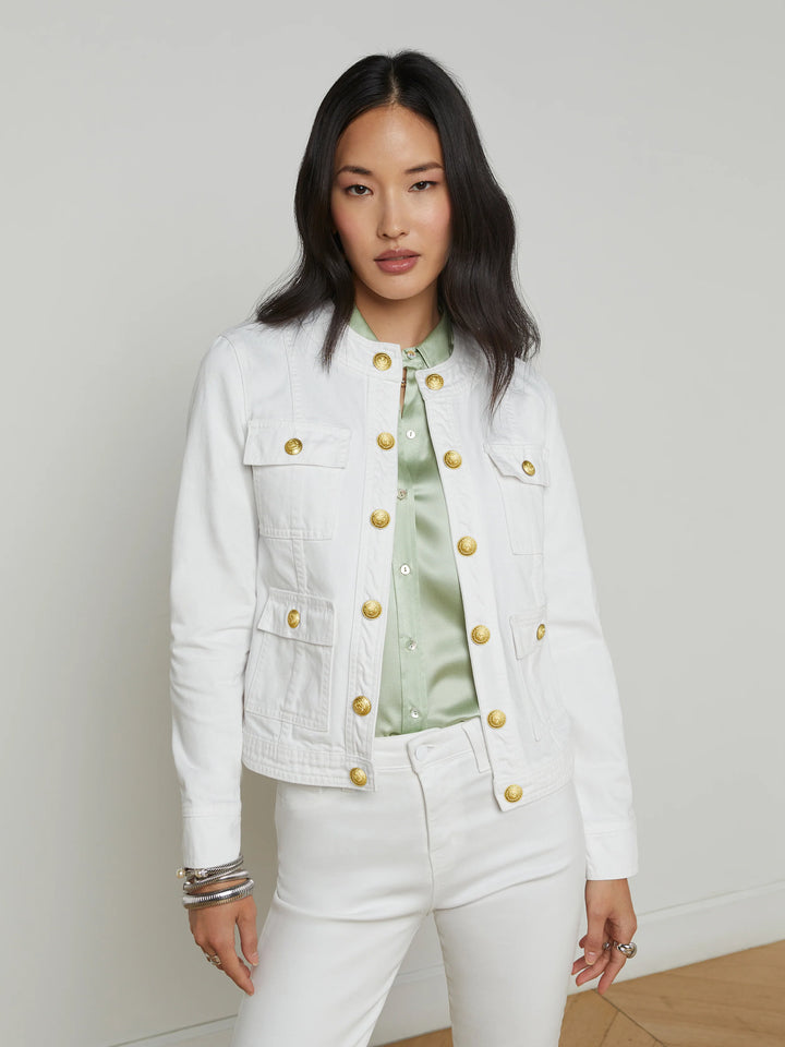 YARI COLLARLESS JACKET (WHITE) - L'AGENCE