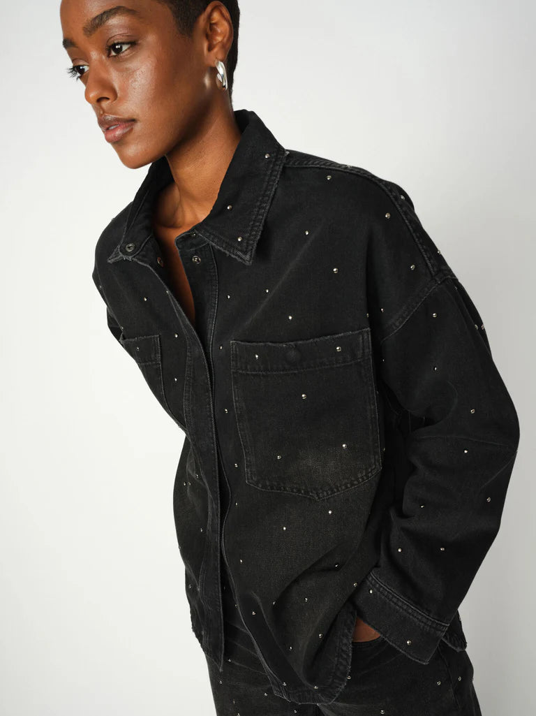 EMME STUD DENIM SHIRT (DARK GREY DENIM) - MOS MOSH