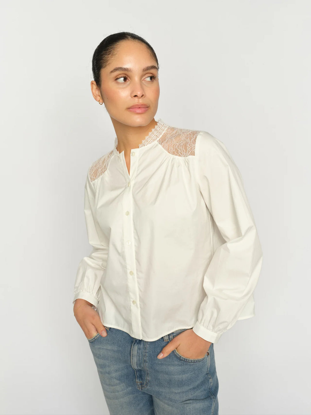 COTTON LACE SHIRT (ECRU) - MOS MOSH