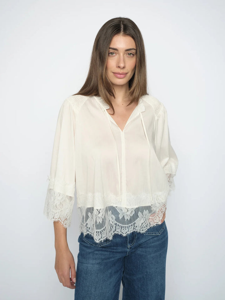 EISA TESS 3/4 LACE BLOUSE (ECRU) - MOS MOSH