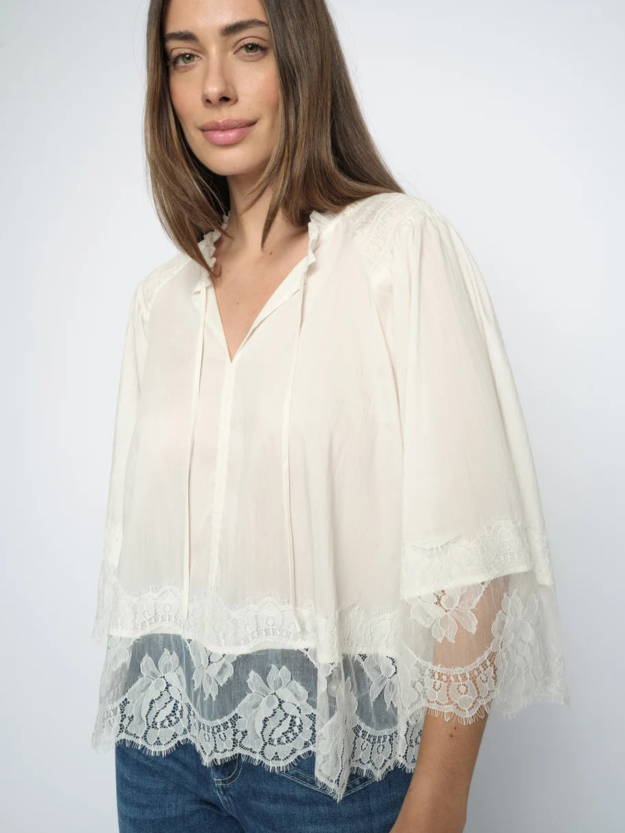 EISA TESS 3/4 LACE BLOUSE (ECRU) - MOS MOSH