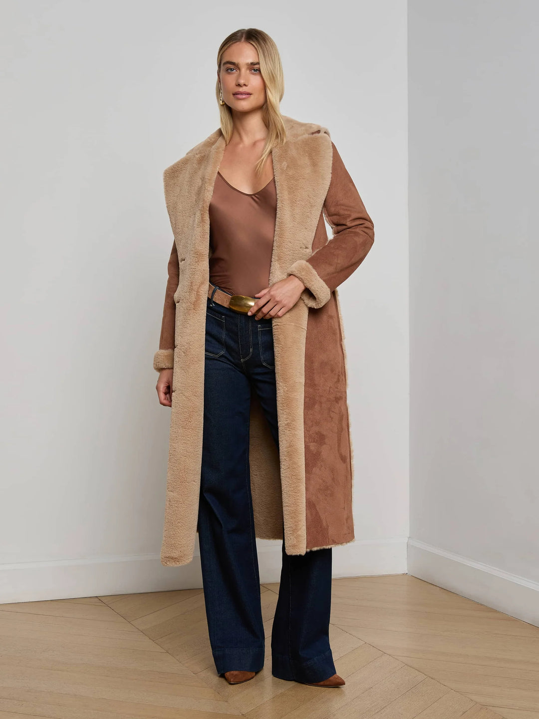 CITRON FAUX FUR MAXI COAT (SEPIA BROWN) - L'AGENCE