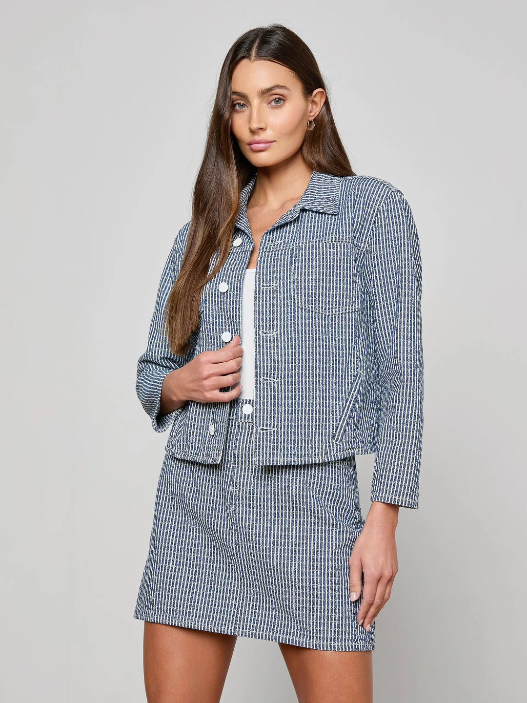 NELLY CROP JACKET (VISTA BLUE STRIPE) - L'AGENCE
