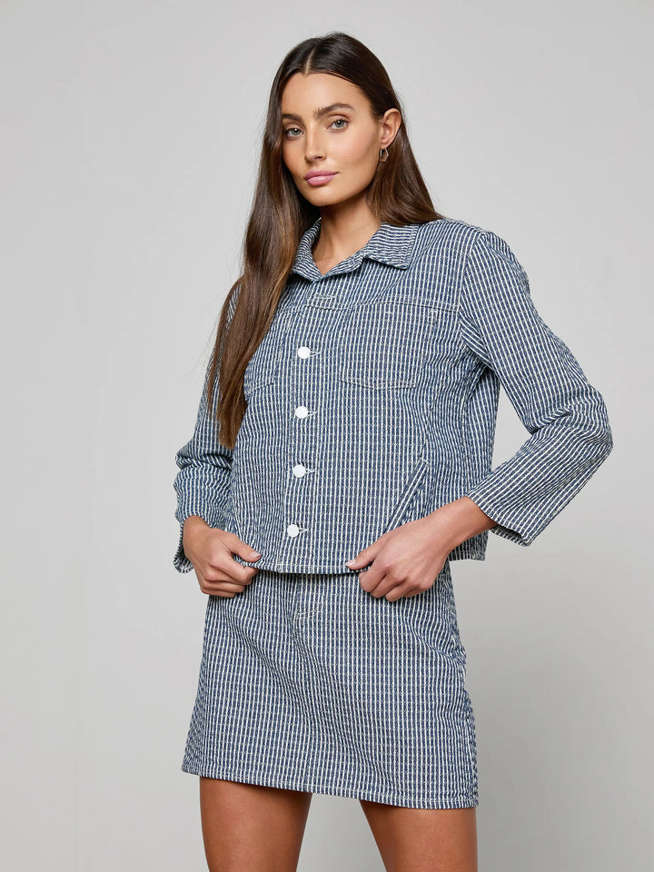 NELLY CROP JACKET (VISTA BLUE STRIPE) - L'AGENCE