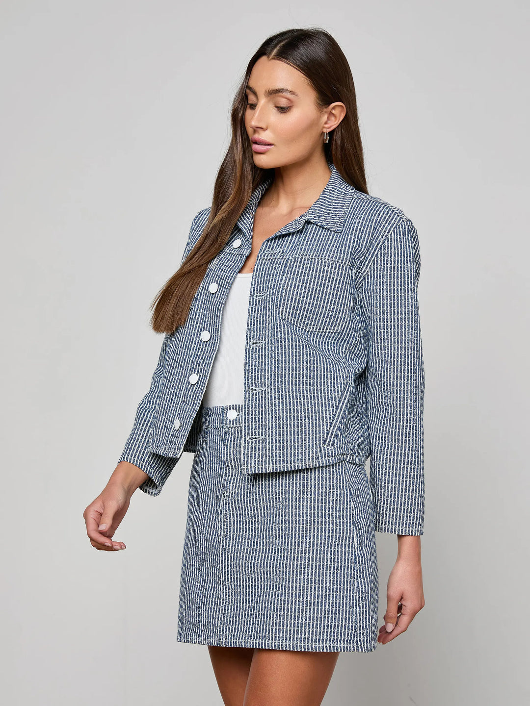 NELLY CROP JACKET (VISTA BLUE STRIPE) - L'AGENCE