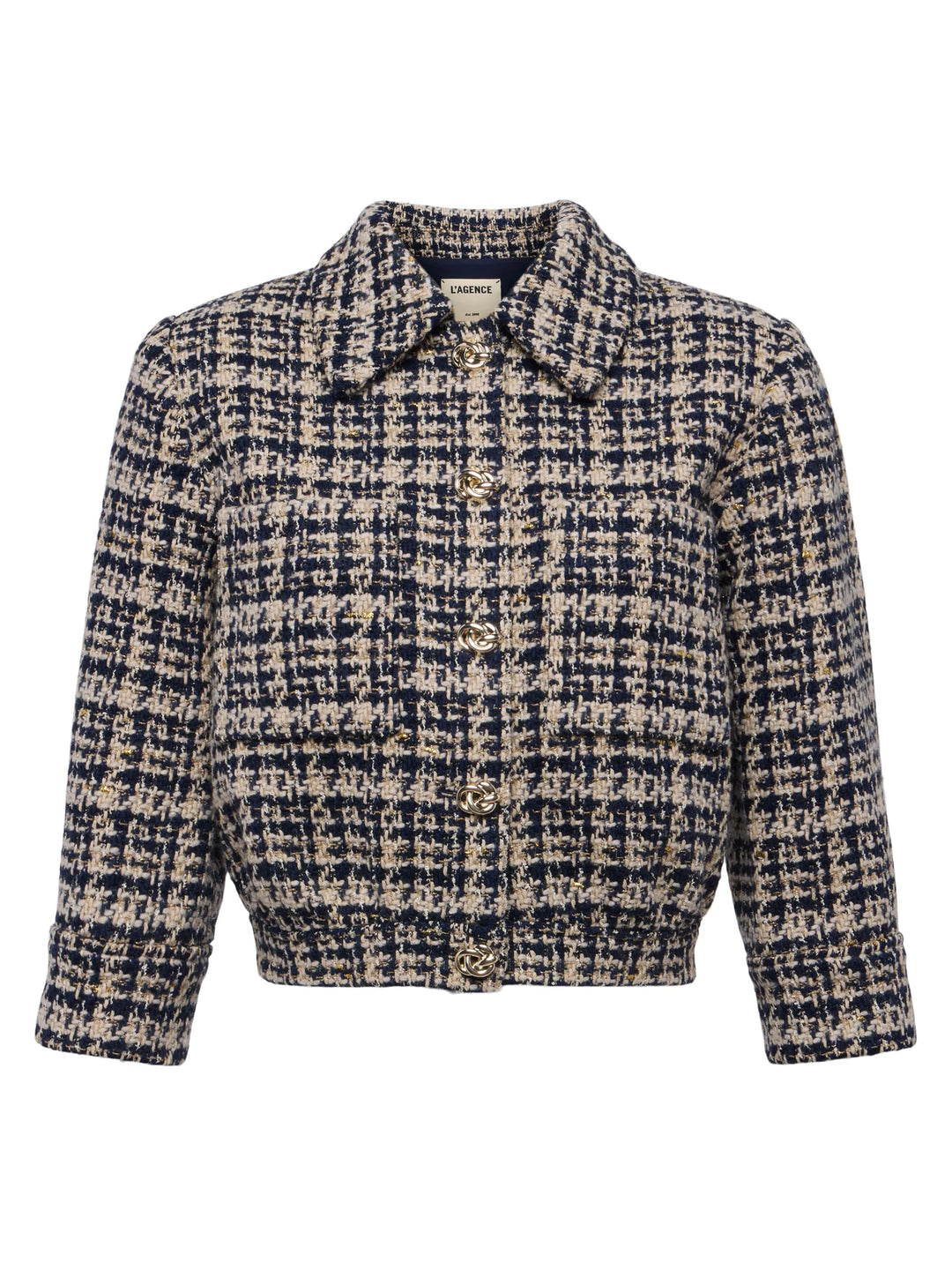 JIA CROP 3/4 SLEEVE JACKET (MIDNIGHT MULTI TWEED) - L'AGENCE