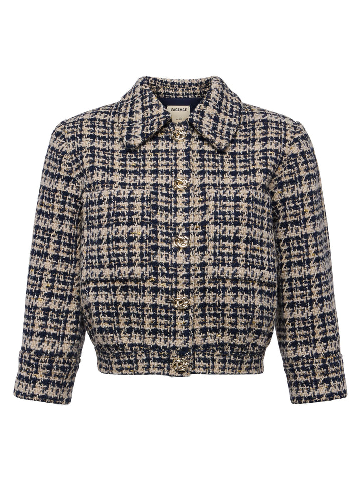 JIA CROP 3/4 SLEEVE JACKET (MIDNIGHT MULTI TWEED) - L'AGENCE