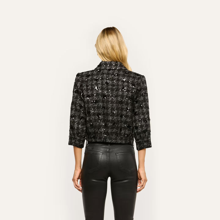 JIA CROP 3/4 SLEEVE JACKET (GREY/BLACK SEQUIN) - L'AGENCE