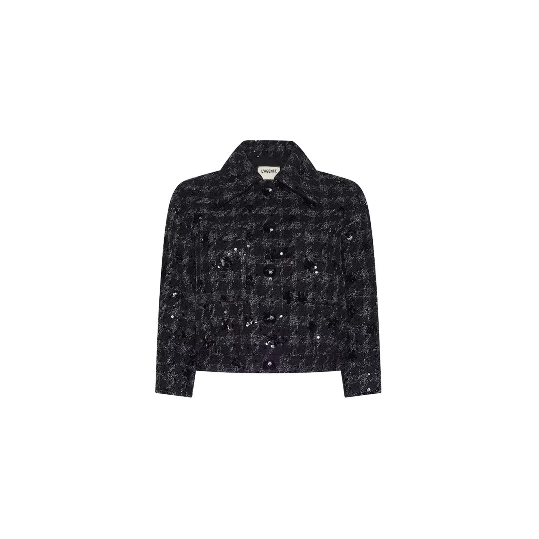 JIA CROP 3/4 SLEEVE JACKET (GREY/BLACK SEQUIN) - L'AGENCE