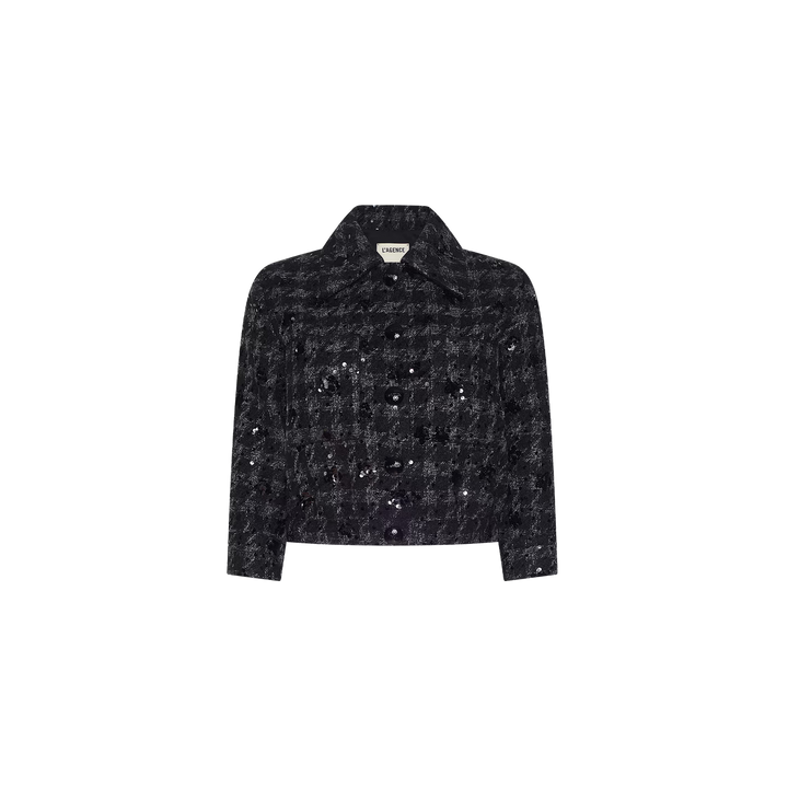 JIA CROP 3/4 SLEEVE JACKET (GREY/BLACK SEQUIN) - L'AGENCE