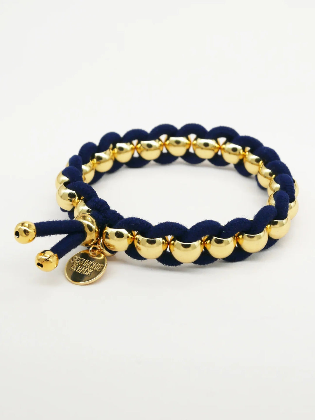 NAVY ELASTIC + GOLD BEAD BRACELET