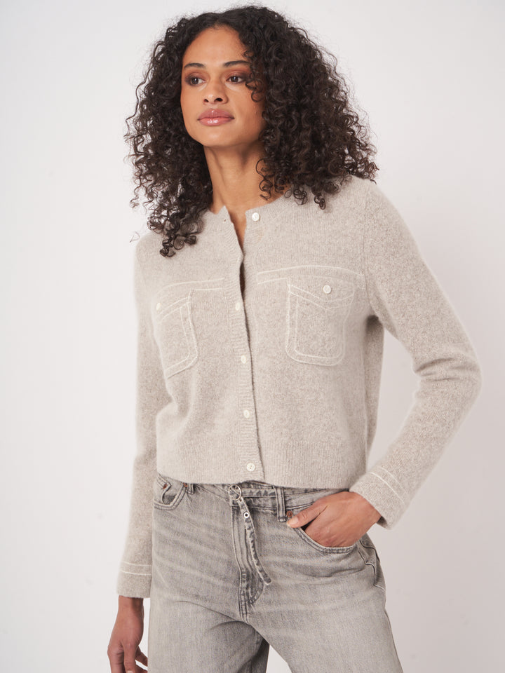 CASHMERE BLEND CARDIGAN WITH FAUX POCKETS - REPEAT