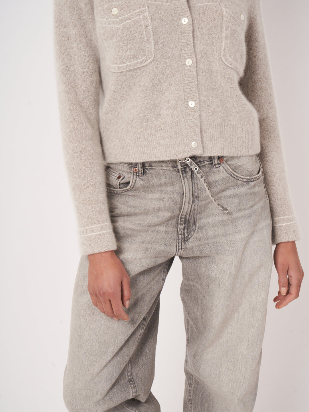 CASHMERE BLEND CARDIGAN WITH FAUX POCKETS - REPEAT