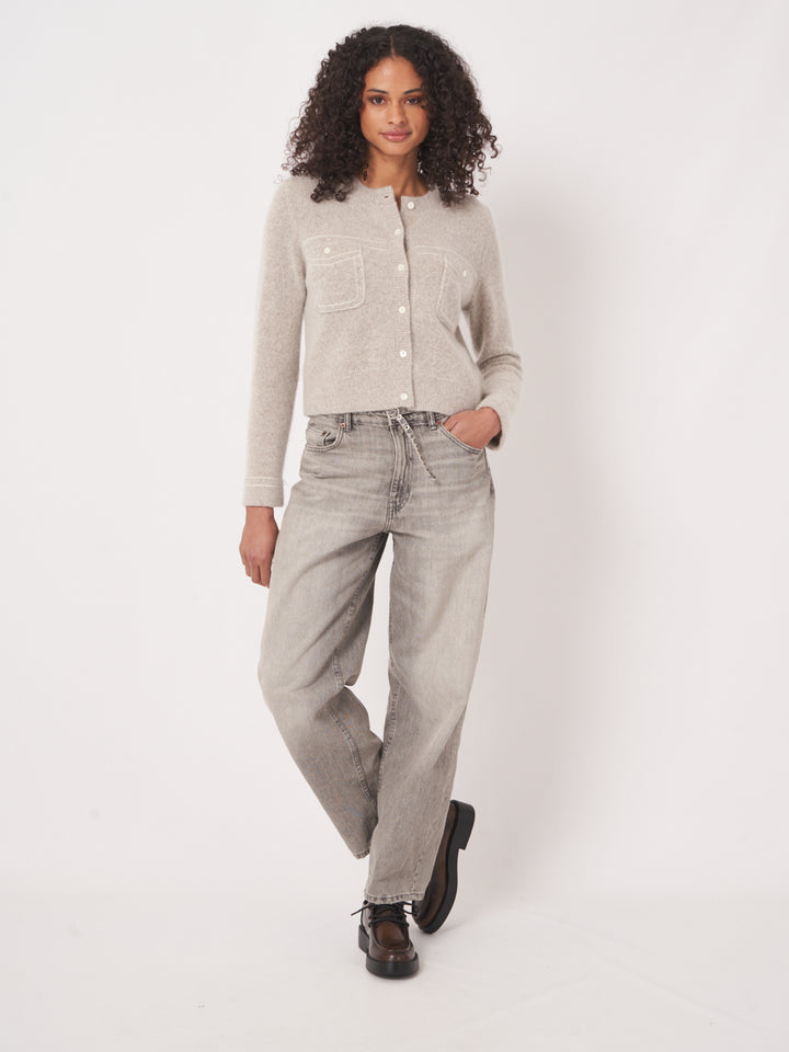 CASHMERE BLEND CARDIGAN WITH FAUX POCKETS - REPEAT