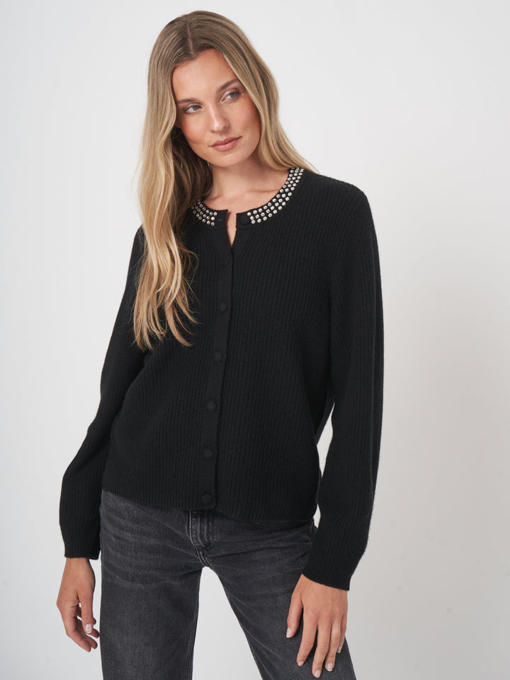 CASHMERE BLEND KNITTED CARDIGAN WITH JEWEL COLLAR - REPEAT