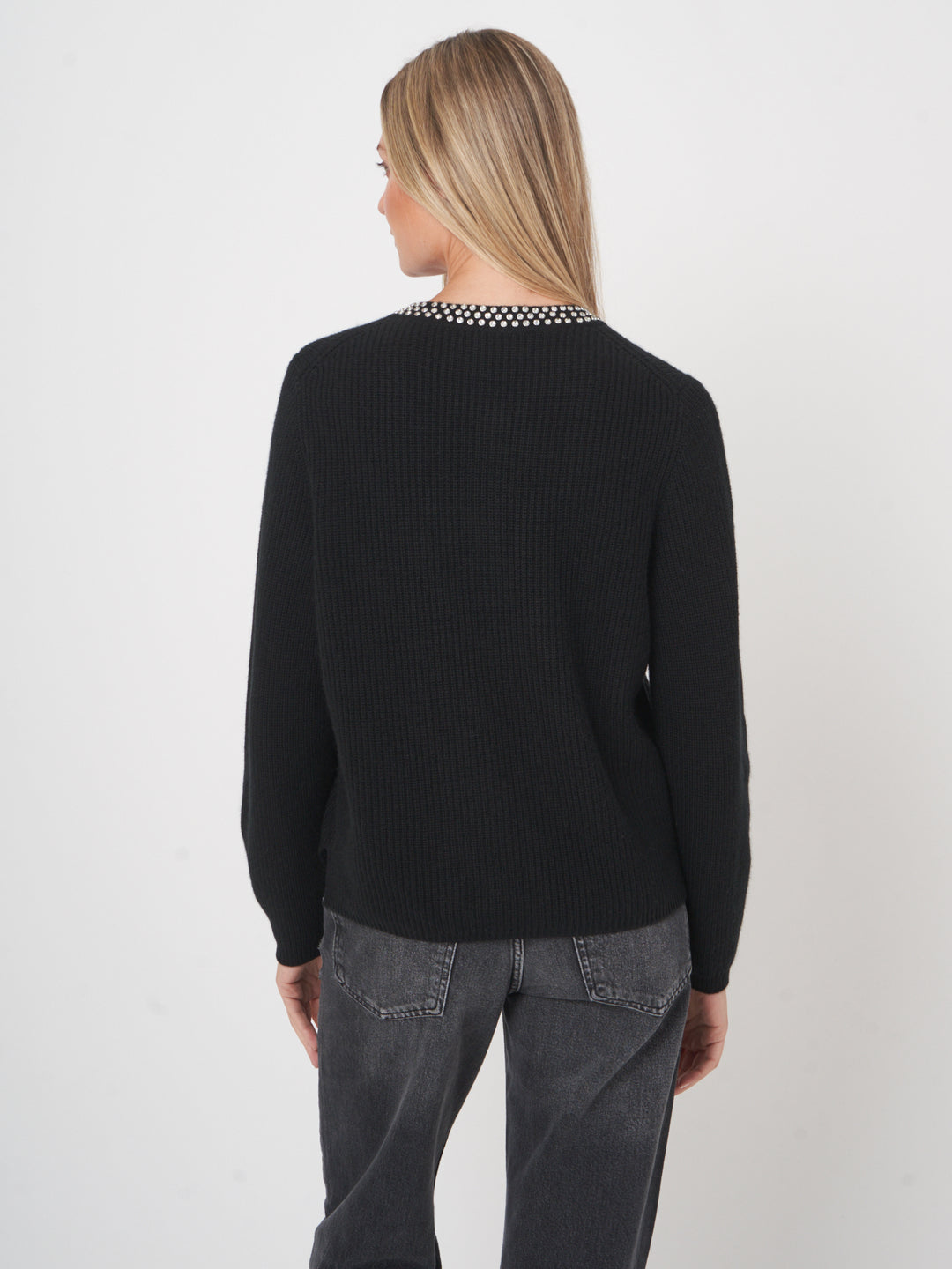 CASHMERE BLEND KNITTED CARDIGAN WITH JEWEL COLLAR - REPEAT