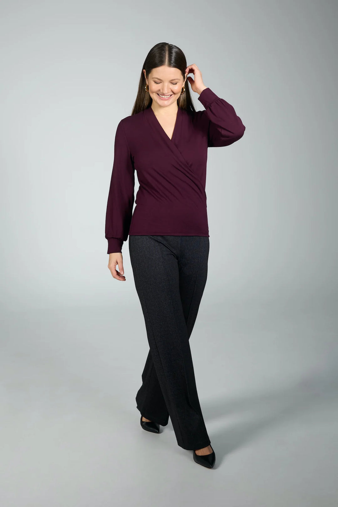 FAUX WRAP TOP (BURGUNDY) - BRENDA BEDDOME