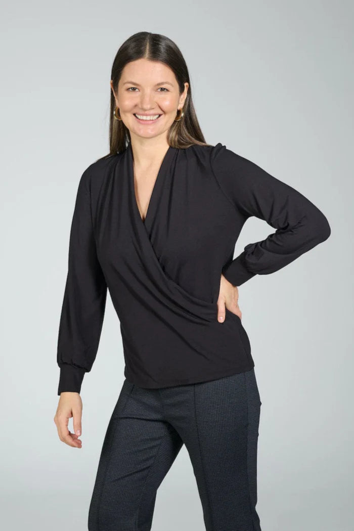 FAUX WRAP TOP (BLACK) - BRENDA BEDDOME