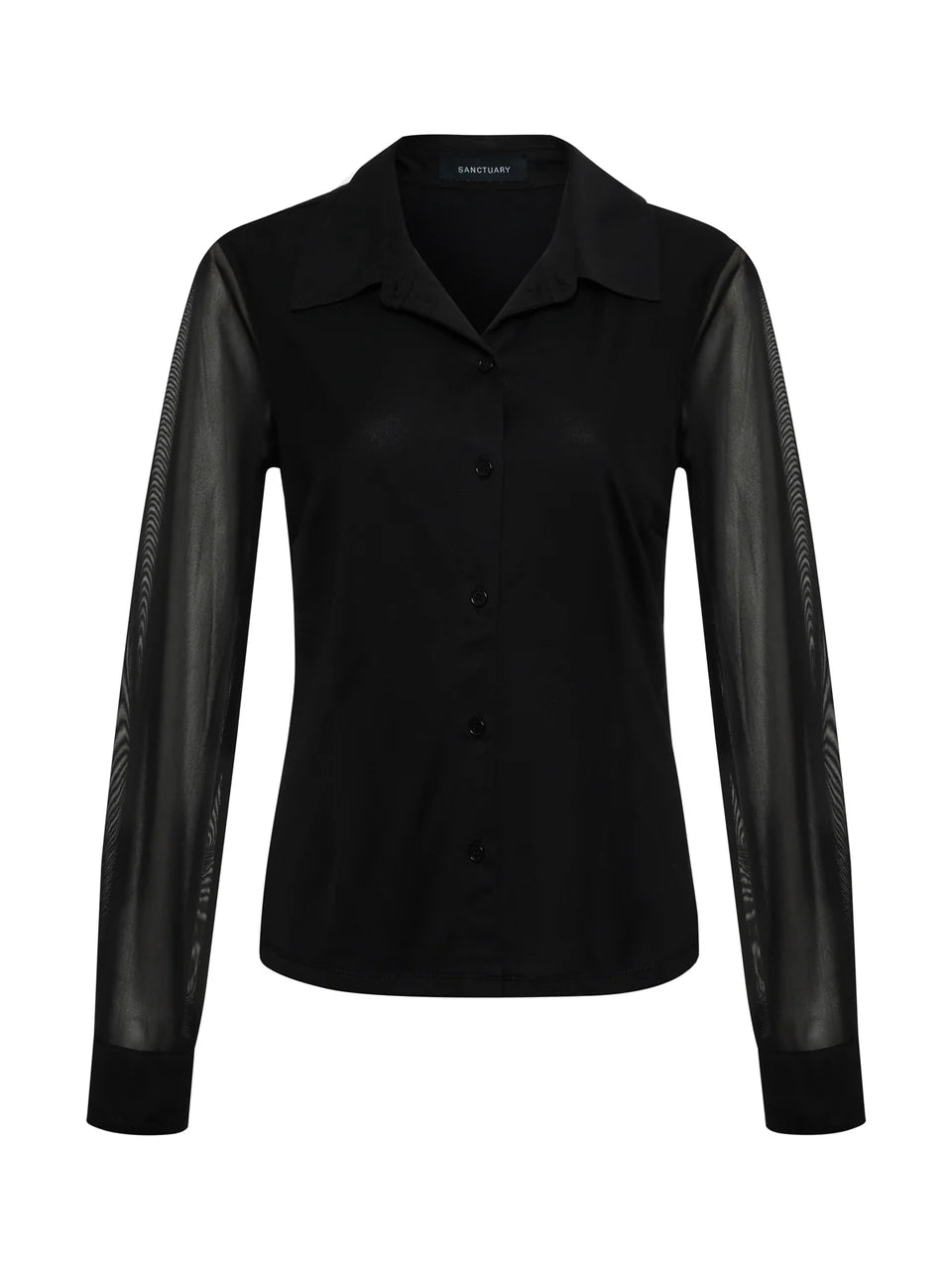 FITTED MESH BUTTON DOWN TOP (BLACK) - SANCTUARY