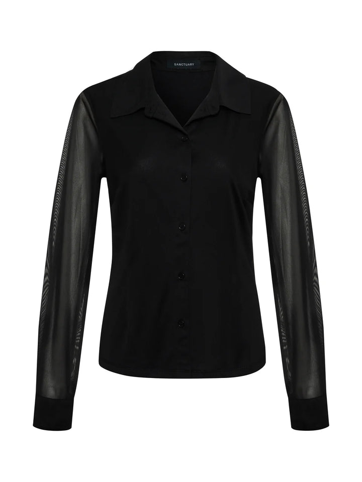 FITTED MESH BUTTON DOWN TOP (BLACK) - SANCTUARY