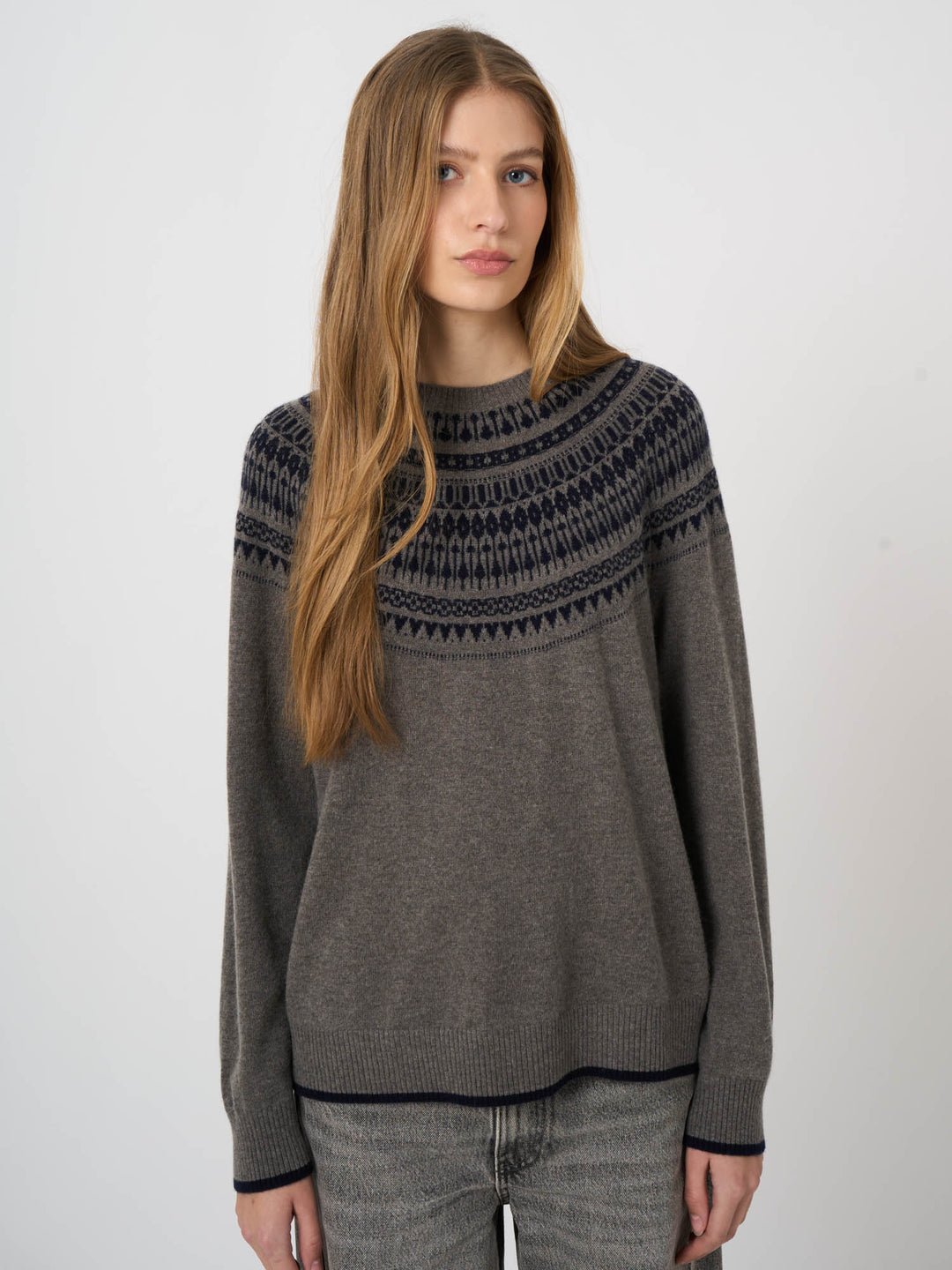 WOOL CASHMERE BLEND SWEATER WITH INTARSIA YOKE - REPEAT