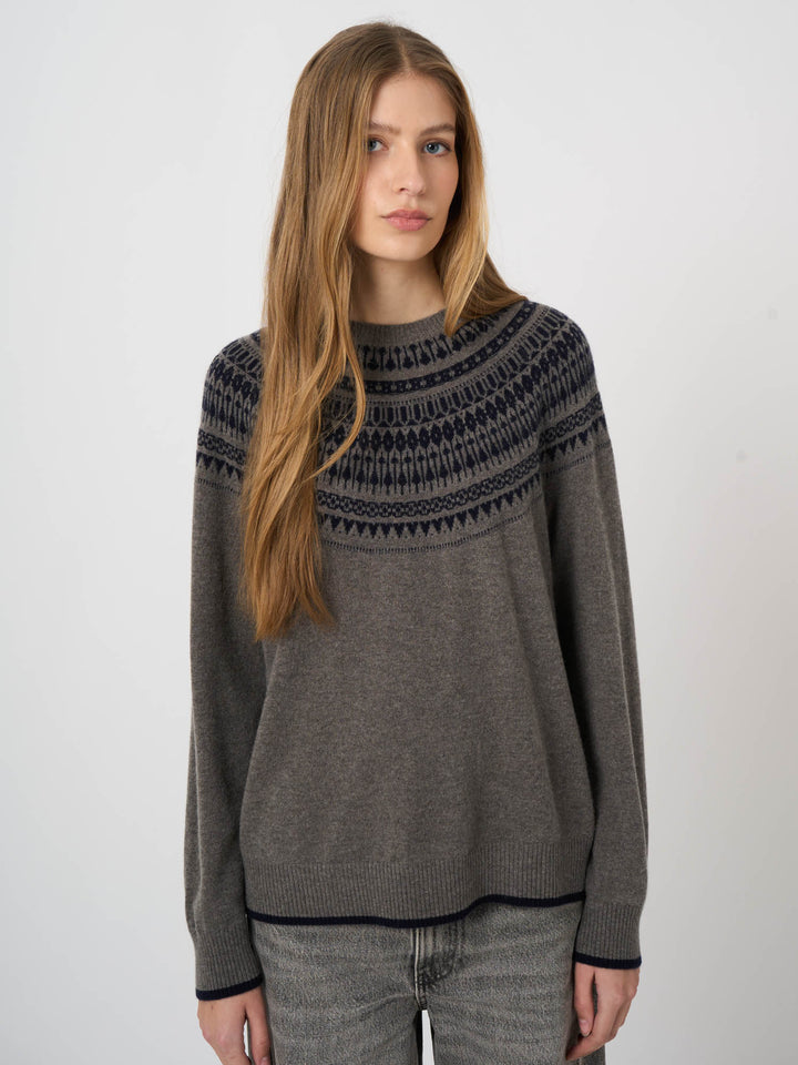 WOOL CASHMERE BLEND SWEATER WITH INTARSIA YOKE - REPEAT
