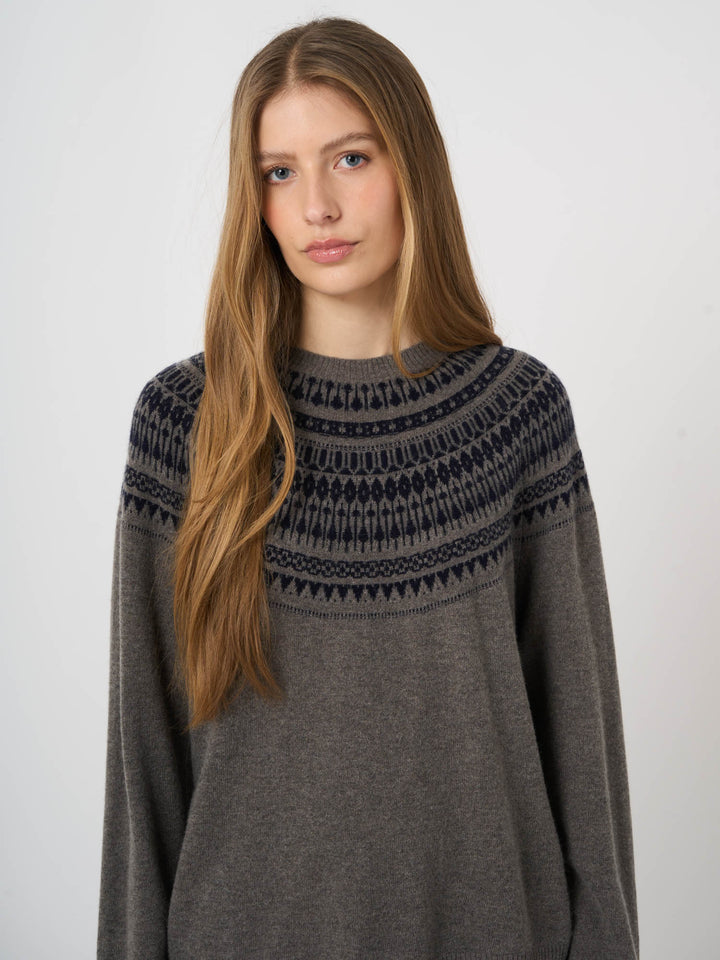 WOOL CASHMERE BLEND SWEATER WITH INTARSIA YOKE - REPEAT