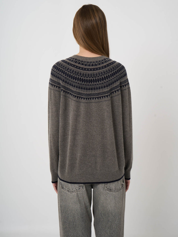 WOOL CASHMERE BLEND SWEATER WITH INTARSIA YOKE - REPEAT